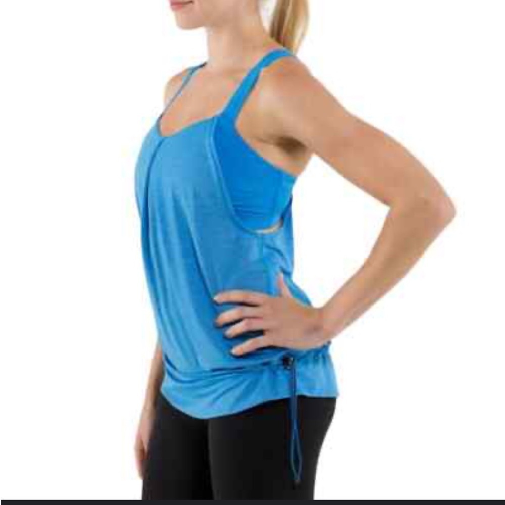 Lululemon blue built in sports bra tank top 2 rest less cinch bottom